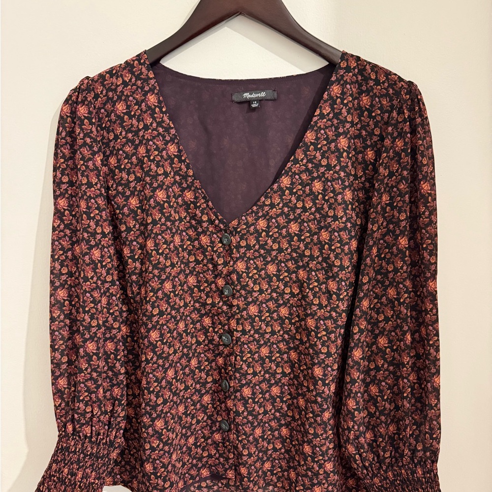 Madewell Floral V-Neck Button-Up Top